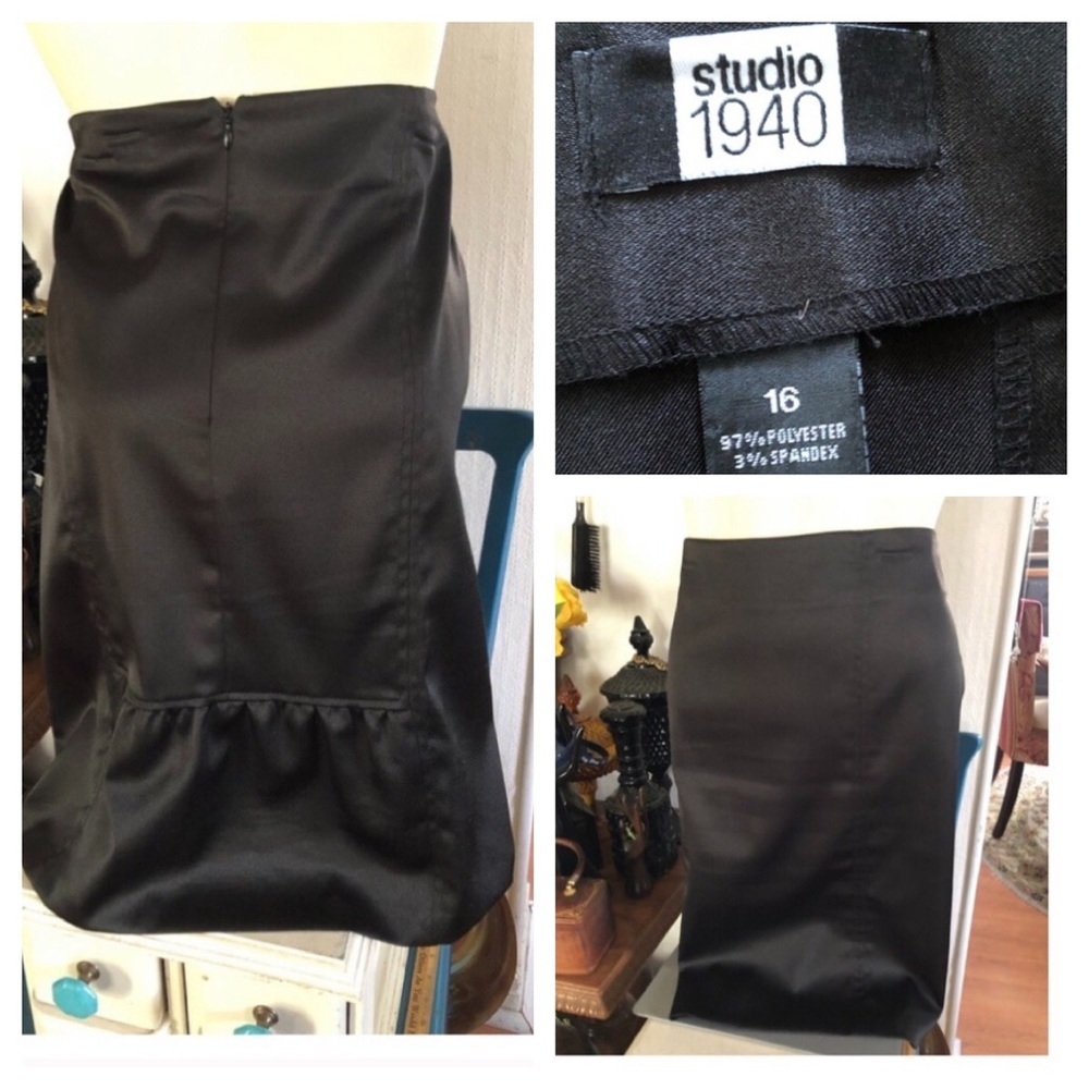 Black Satin Body Con Pencil Skirt